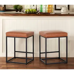MAISON ARTS Counter Height 24" Bar Stools Set of 2 for Kitchen Counter Backless Modern Barstools Industrial Upholstered Faux Leather Stools Farmhouse Island Chairs, (24 Inch, Brown) MAISON ARTS