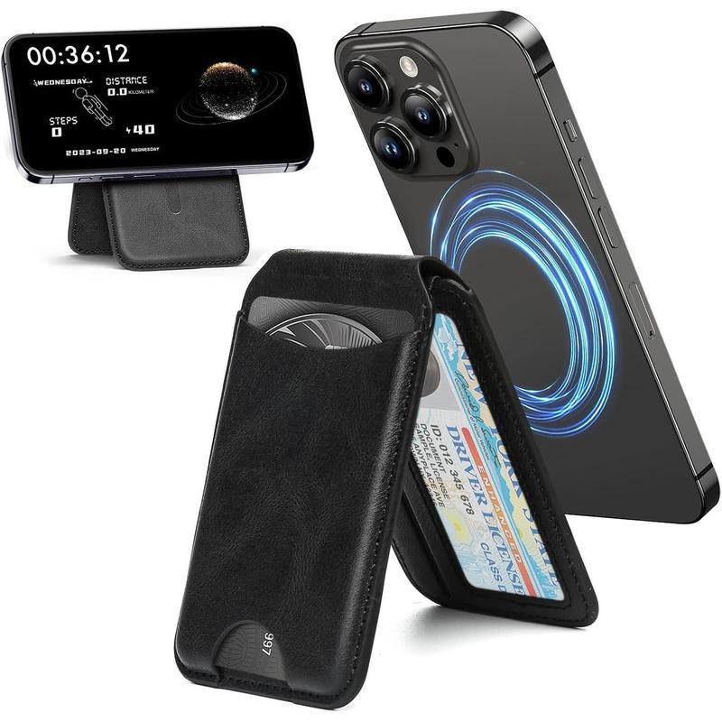 MagSafe Compatible Magnetic Phone Wallet with Foldable Adjustable Stand Secure Magnetic Attach No Dropping Ultra Thin 8mm Design for Smartphone