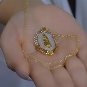 LisiZen Cross-Border European and American Retro Virgin Mary Pendant with Real Gold Plating and Micro-Inlaid Zircon Pendant Necklace Jewelry DZXL4067