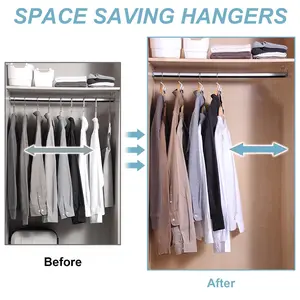 Space Saving Hanger - Clothes Connector Hooks, Stacking Space Saver, Plastic Closet Organizers and Storage Extender for Heavy Duty Cascading Connection
