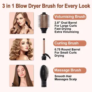 USBELFF Hot Air Comb 3-Piece Set Includes 3 Different Accessories Curling Straightening Salon Styling Unisex 2024 Explosion Hot Air BRUSH