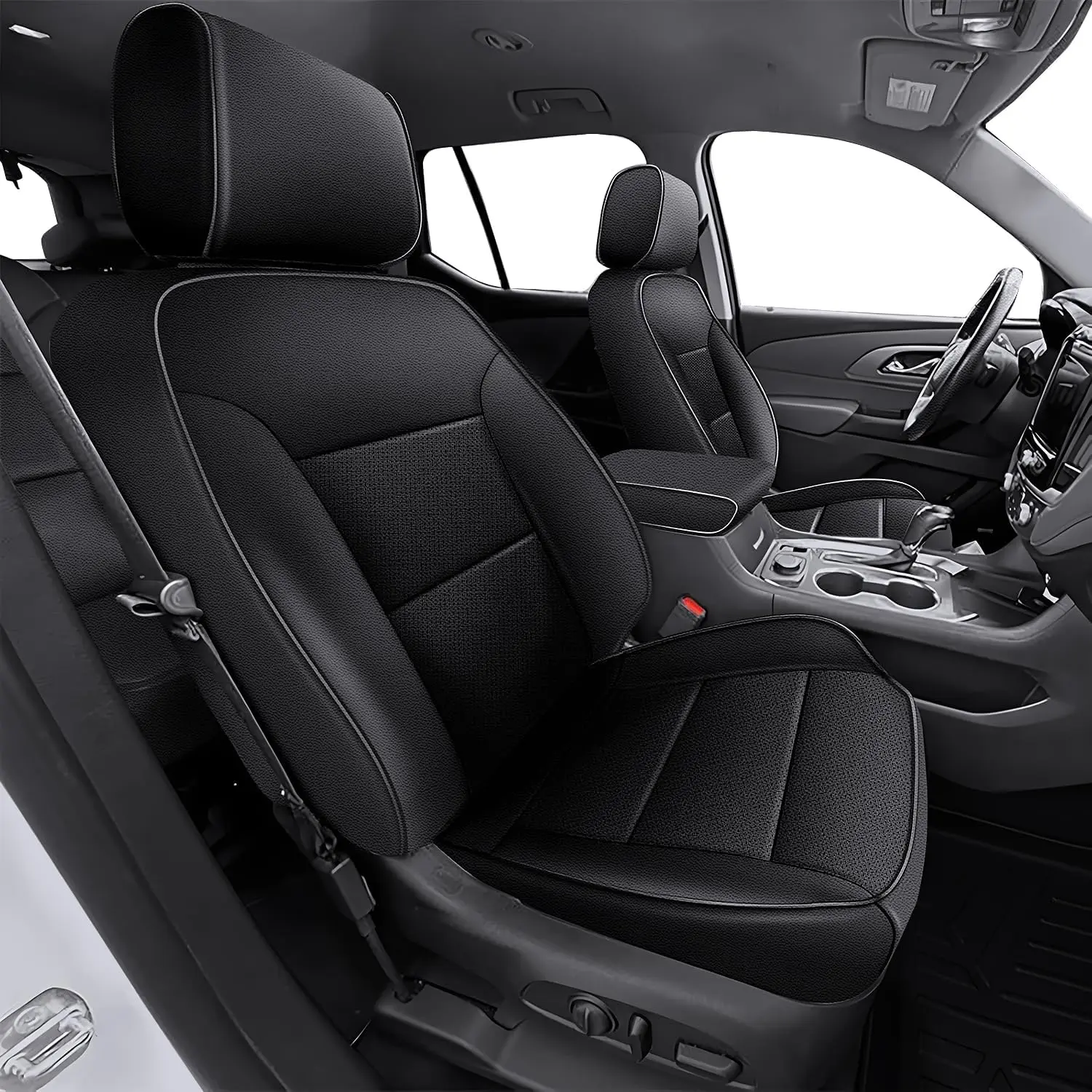 Custom Fit Waterproof Faux Leather Full Set Car Seat Covers, Spill Shield, Toolless Install for 7-Seat Chevy Traverse 2018-2023, Automotive Interior Accessories