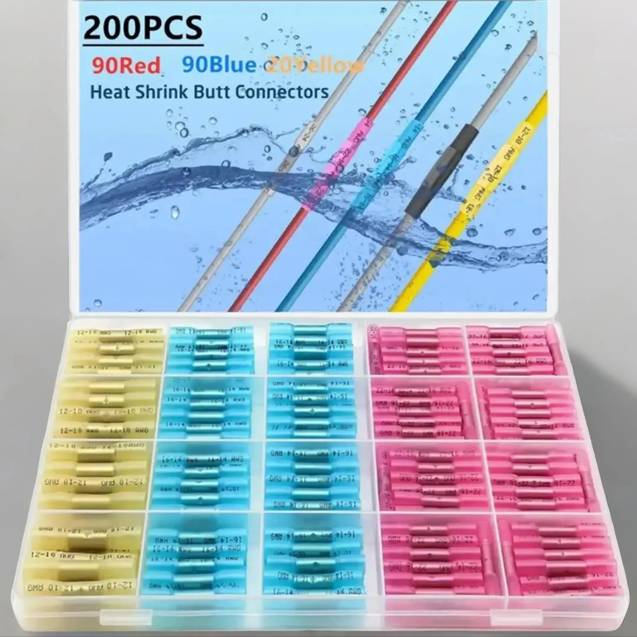 Heat Shrink Wire Connectors Kit (200pcs), Waterproof Insulated Electrical Terminals for Automotive & Marine Use, Durable & Reliable Cable Connectors, 
