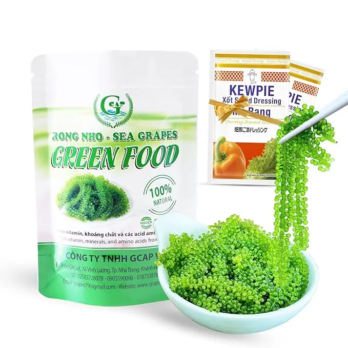 GCAP Salted Sea Grapes Umibudo Green Caviar Lato Seaweed 3.53 oz (100g) Fresh Ocean Snack for Salads Sushi Healthy Meals