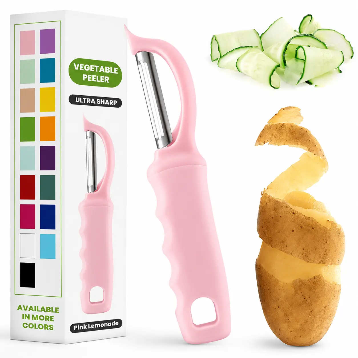 Swivel Vegetable Peeler with Soft Grip Handle, Stainless Steel Blade Fruit & Potato Peeler, Ergonomic Kitchen Peeling Tool, Pink