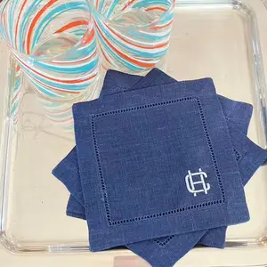 NAVY LINEN COCKTAIL NAPKINS