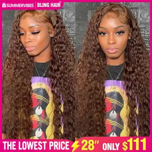 Bling Hair Deep Wave 13x6 13x4 Lace Frontal Human Hair Wigs Dark Brown Colored Curly Lace Front Wig Pre Cut Lace Front Wigs for Black Women