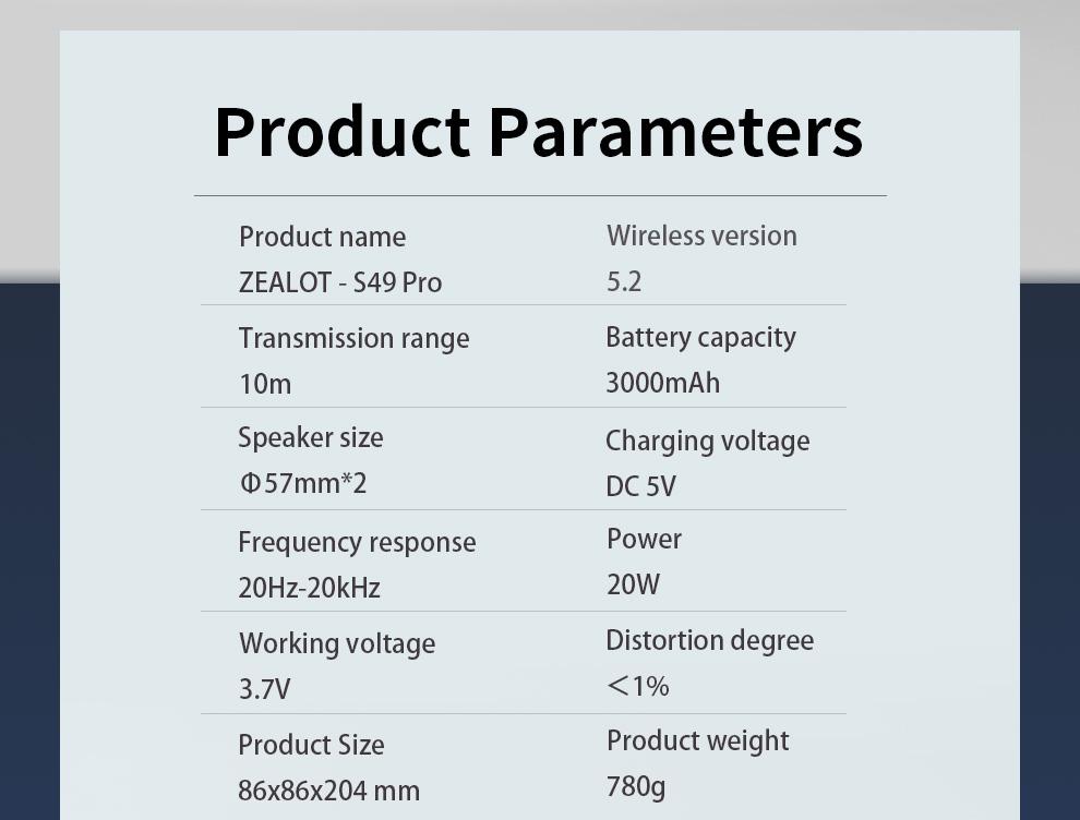 ZEALOTs S49 Pro Wireless Speaker, 40W Waterproof IPX-6 Speaker with 3000mAh Battery, Multifunctional Portable Speaker, Bluetooth-compatible Speaker for Home, Car, Outdoor, Camping, Audio