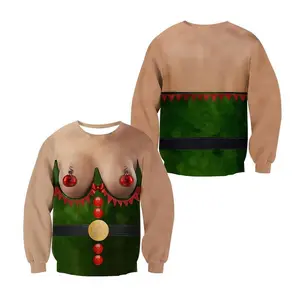 Mens Casual Christmas Sweatshirt, Unisex Ugly Christmas Sweater, 3D Printed Funny Crewneck Pullover for Xmas Parties and Winter Outfits