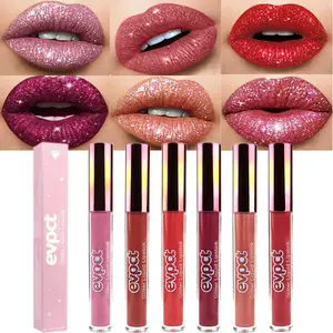 6Pcs Matte to Glitter Liquid Lipstick Long Lasting Lip Set Kit,6 Color Diamond Dark Red Pink Purple Mauve Glitter Sparkly Glossy Metallic Shimmer Sparkle Waterproof Lipstick Lip Gloss for Women