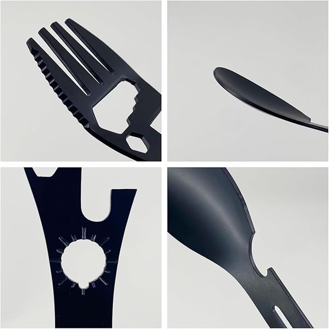 9-in-1 Stainless Steel Multi-Tool Utility Cutlery, 1 Piece Camping Supplies Outdoor Kitchen Supplies Spork - Fork, Spoon, Bottle Opener Combo for Hiking