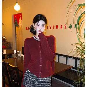 2025 Vintage Cropped Knitted Cardigan Women Diamond Patchwork Sweater Christmas Winter Korean Design Jumpers New winter