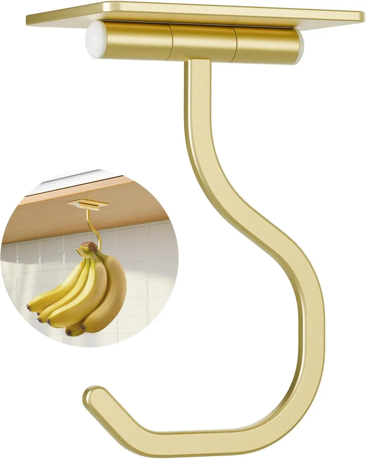 Banana Hook Under Cabinet - Adhesive Banana Hanger Under Counter, Metal Banana Holder Stand for Hanging Bananas or Kitchen Utensil, Keeps Bananas , , 1 Pack