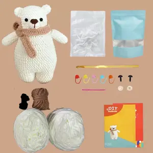 Beginner Crochet Kit with Bear Design, DIY Knitting Material Set, Includes Tutorial Video, Random Accessory Colors, Perfect for Beginners