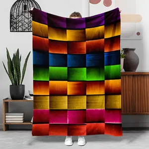 1 piece of multi-color patchwork flannel blanket, made of soft 100% polyester fiber, with geometric pattern design, lightweight and warm, suitable for home decoration, camping, travel and gifting