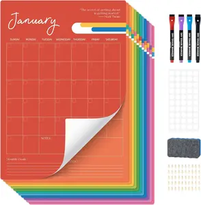 Undated Wall Calendar Dry Erase 12 Month, 12" x 17" Laminated Calendar Monthly Office Calendar 2025, 12 Sheets
