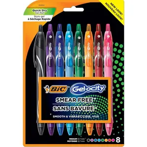 Gelocity Quick Dry Assorted colors Gel Pens, Medium Point 0.7 mm, Smear Free, Retractable Gel Pens With Comfortable Full Grip, 8 Pack