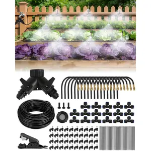 120FT Drip Irrigation System for Garden with 18 Nozzles -360? Adjustable Misting Nozzles, Quick-Connect Design, Ideal for Raised Beds, Lawns, Greenhouses & Outdoor Cooling