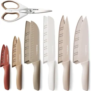 Astercook 7-piece knife set, stainless steel chef's knife with 6 blade guards, dishwasher safe, essential knife set Kitchen Block Cooking Cutting