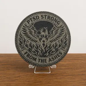 From the Ashes Slate Coaster PTSD Strong Design Round Shape Ideal for Home Decor 4 Pack Tableware Symbolic Piece