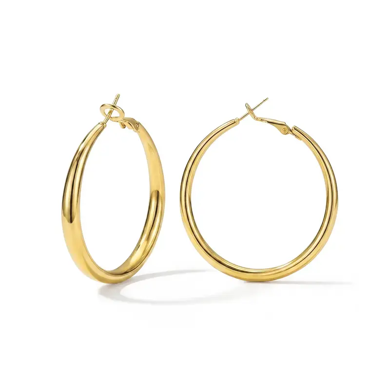 Women's Hypoallergenic Gold-Toned Stainless Steel Gold Earrings Set - 2 Hoop Earrings (50mm Oversized & Small, Lightweight), Daily Wear Gift for Girlfriend, Two Hoop Earrings