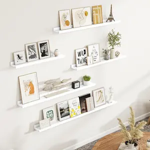 24 Inch Picture Ledge Shelves Set of 4, White Floating Wall Shelves with Protective Ledge for Photos Books Decor and Storage