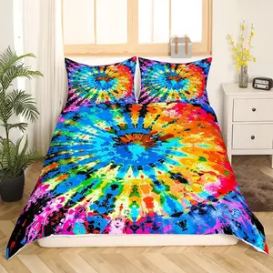 Feelyou Breathable Microfiber Duvet Cover - Boho Bed Set, Watercolor Marble Rainbow Psychedelic Swirl Design, Full Size Bedroom Bedding Set, Machine Washable (No Comforter Included)