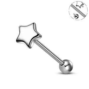 Oufer 14G Titanium Heart Internally Threaded Star Heart Tongue Ring Bar Length 16mm Polished Romance Whimsy Secure Fit
