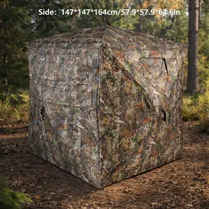 PAKICETUS Hunting Tent Hunting Blind 360 Degree See Through Ground Blind With Carrying Bag Woodland Camouflage 2/3 Person Pop Up Camouflage Tent Portable Concealed Shelter