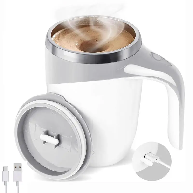 USB Rechargeable Automatic Coffee Stirring Mug, 1 Count 380ML Stainless Steel Travel Coffee Cup, Magnetic Mixing Cup for Office, Home, Kitchen, 2024 K