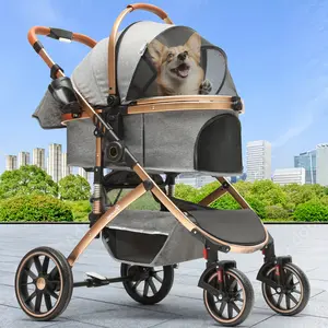 Pet Accessories Dog Stroller For Medium Small Dogs Foldable Pet Stroller With 360° Rotation, Dog Pet Cat Removable Carrier With Storage Basket, Cat Kitty Puppy Stroller (Gray)