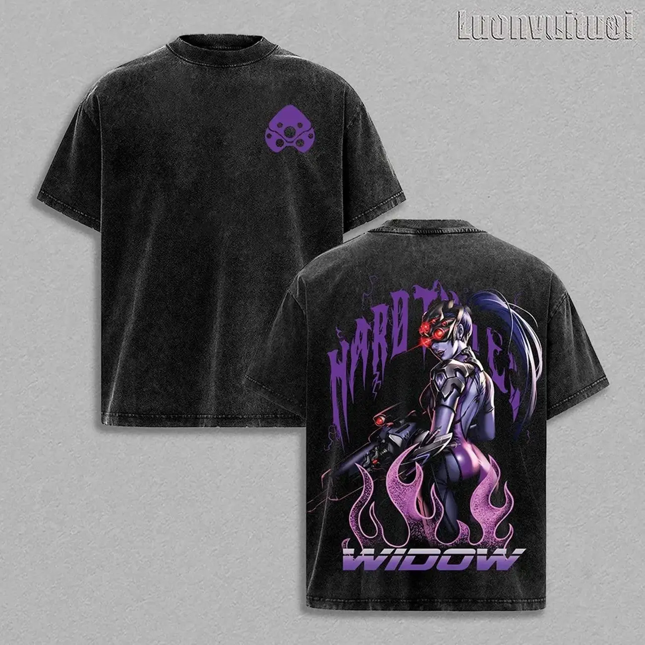Widow Maker Overwatch, Blizzard Game Oversized Washed Tee Acid Washed Lightweight TSHIRT, Soft Cotton Streetwear Clothes, Unisex Manga Apparel Gift for him her Clothes Cotton UO6