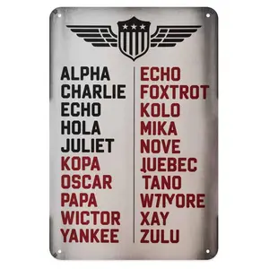NATO Pilot Alphabet Tin Sign, Vintage Wings Metal Sign Print Aesthetic Room Decoration for Home Bedroom Kitchen Bar Coffee Bathroom Indoor Outdoor Wall Decor, 8 X 12 in