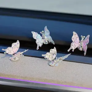 4pcs Flying Butterfly Decor Car Accessories Homedecor Wall Stickers Pink & Purple Moving Butterfly Car Ornaments Charm Jewelry for Women Girls Bedroom Decor