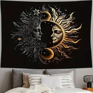 Sun & Moon Pattern Tapestry, 1 Count Bohemian Cosmic Artistic Wall Hanging with Installation Package, Durable Decorative Tapestry, Durable  Fiber Room Decor for Home Dormitory School Office