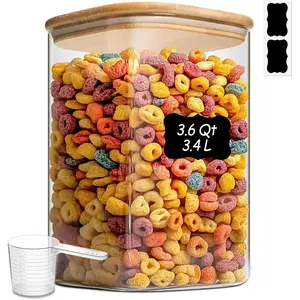 3.6Qt Glass  Storage Containers, Cereal Storage Containers with Airtight , Large Square Glass Jars with  , for Rice, Pasta, Oats, Grains, Coffee Beans