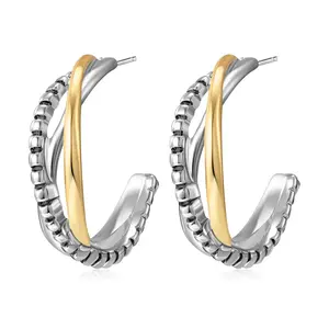 Mytys Elegant Two Tone Beaded Hoop Earrings – Chic Twisted Design for Women, Perfect Earcuff Jewelry for Daily Wear, Parties and Special Occasions