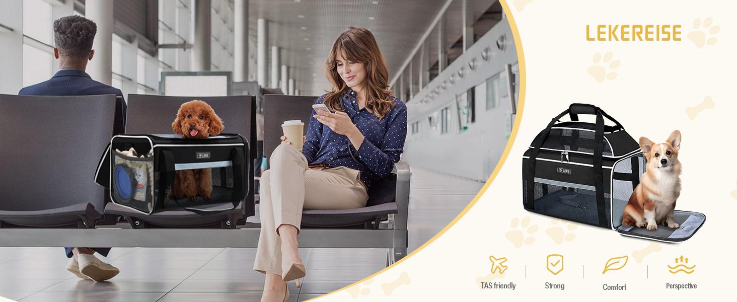 Lekereise Top-Expandable Pet Carrier 18x13x9.5 Inch Southwest Frontier Airline Approved Soft Sided Underseat to 15lbs Travel Carriers for Small Cats Dogs with Locking Safety Zippers Anti-Scratch Mesh