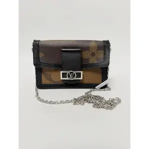 Pre-owned Louis Vuitton Leather Crossbody Bags Dauphine Mini Bag Reverse Monogram Canvas Black Crossbody Chain Bag JD106LV