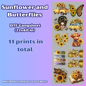 G8 Sunflower and Butterflies DTF Gang Sheet for Shirts