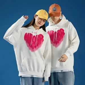 Couple Hoodie with Heart-shaped Design for Men and Women, Baseball Sweater with W Embroidery. High-Quality Premium Fleece Material, Top-tier Trend. Womenswear Clothing