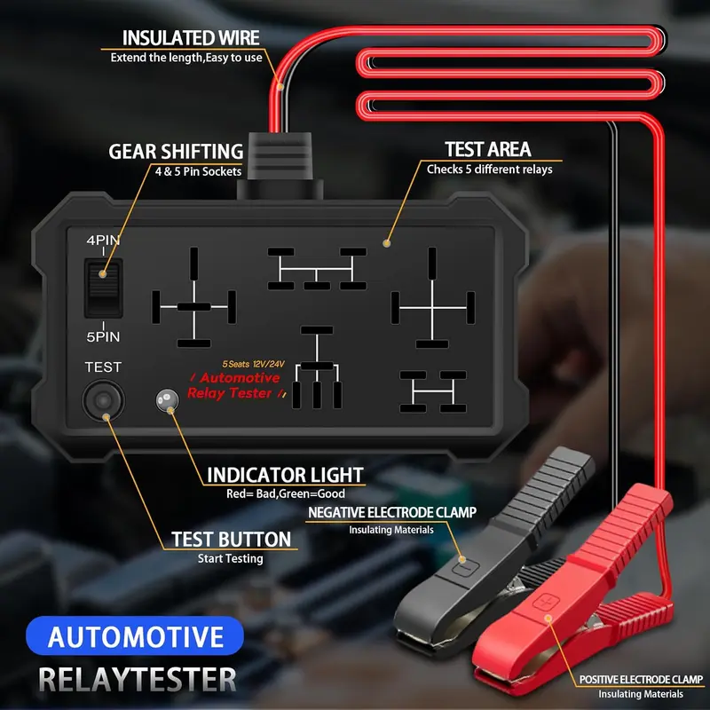 12V/ 24V  Digital Automotive Universal Relay Tester - Car Voltage & Continuity Check Tool with Battery Clamp, USB Rechargeable Portable Vehicle Diagnostic Accessory for Easy Troubleshooting, Accurate Readings, Car Voltage Tester