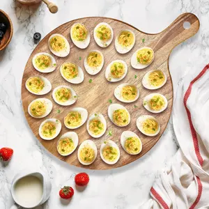 Deviled Egg Platter, Wooden Deviled Egg Tray, Reversible 24 Holes, Round Egg Holder, Charcuterie Board, Serving Tray for Kitchen Countertops