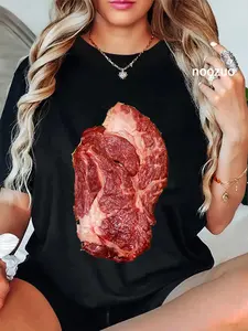 100% Cotton Raw Steak Meat Food Costume T-Shirt Beef Cow Grilling T-Bone T-Shirt