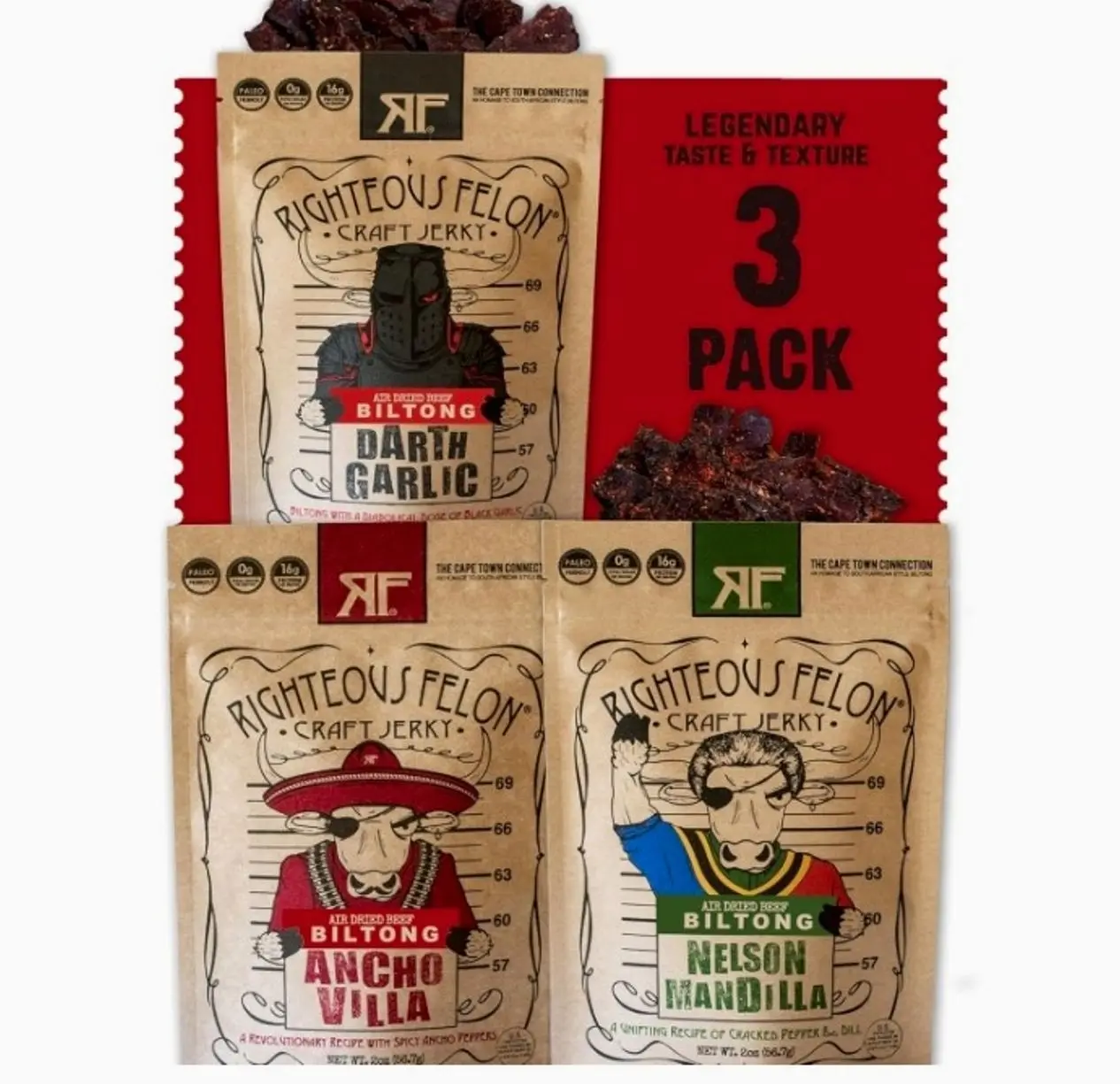 Biltong Beef Jerky Variety Pack | South African Biltong Snack Packs for Adults | High Protein, Keto-Friendly, Low Sugar | Made with Premium Meats | Beef Jerky Gifts for Men | 3 Pack