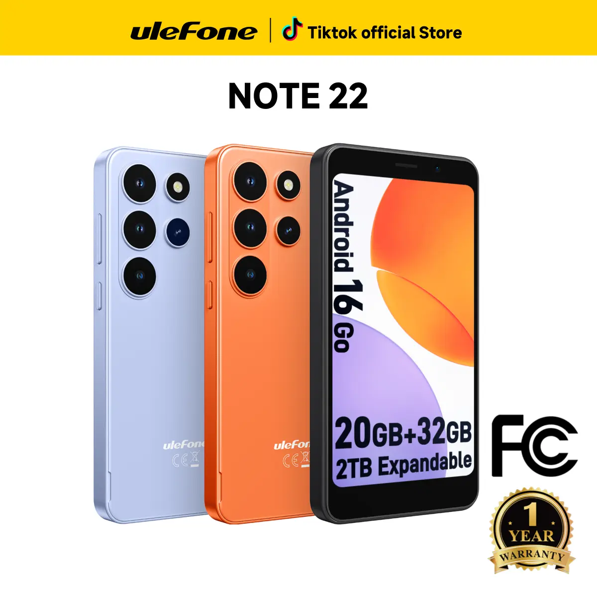 Ulefone Note 22 Unlocked Mobile Phone - Android 16, 4G LTE, Dual SIM, 20GB Dynamic RAM+32GB ROM (2TB Expandable), 5in Mini Screen, Unisoc T7100 CPU, 3000mAh Removable Battery, Compact Gift Option