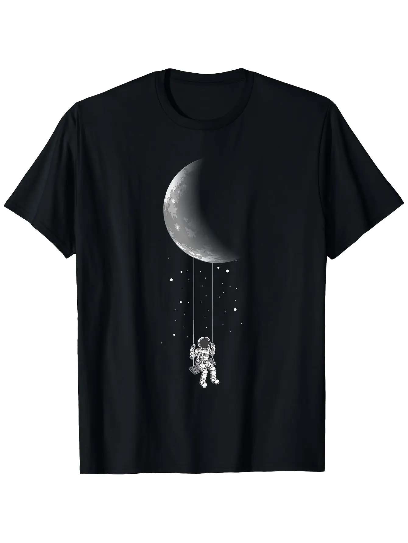 Moon Swing - Stars for galaxy Astronaut Universe S unisex soft cotton short sleeve t shirt, vintage graphic casual tee for men women teens, perfect birthday holiday gift for camping travel gym daily street  wear