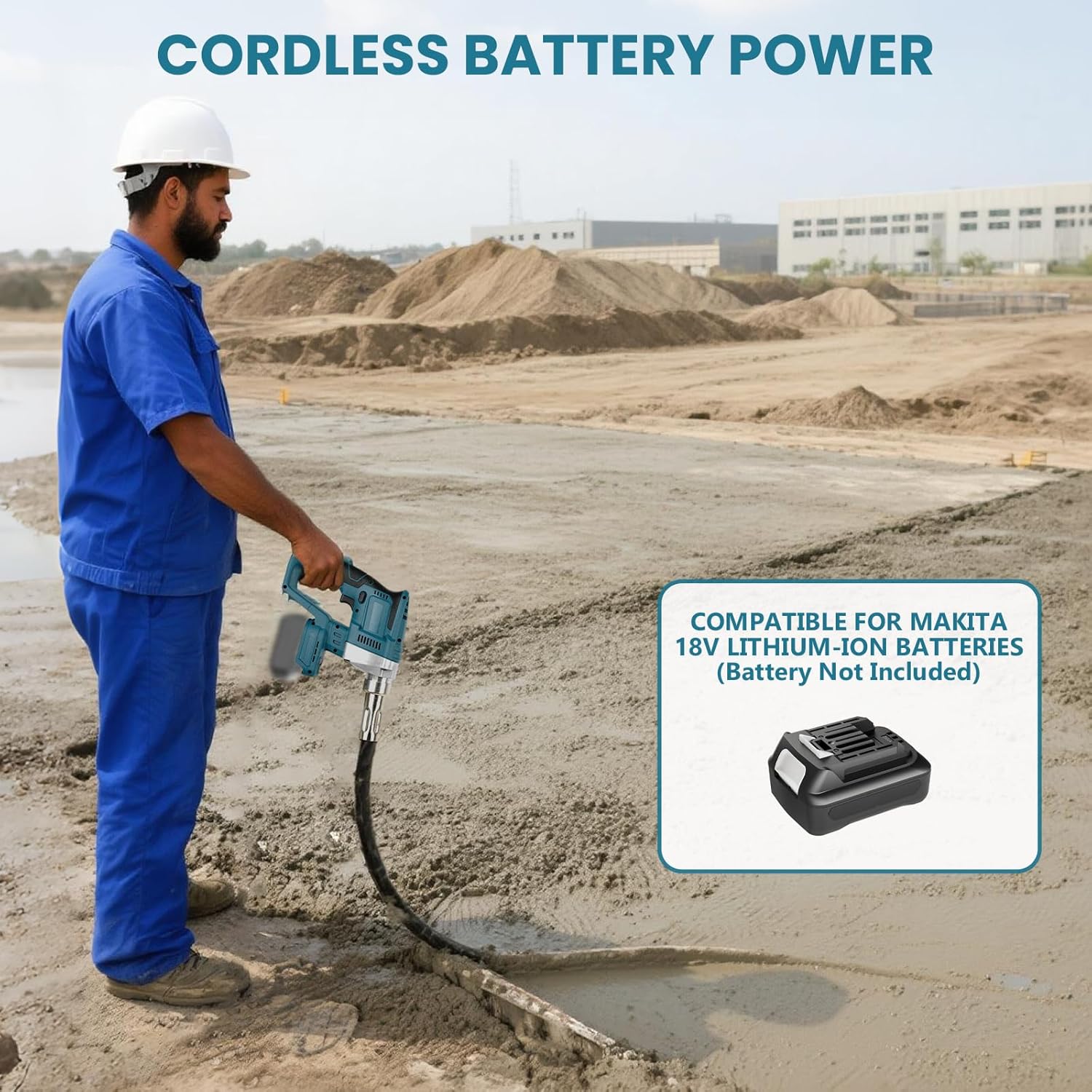 Handheld Concrete Vibrating Tool Compatible with Makita 18V Battery(No Battery), 600W Cordless Electric Concrete Vibrating w/3.8ft Shaft Rod, Portable Pencil Cement Vibrating Remove Bubble