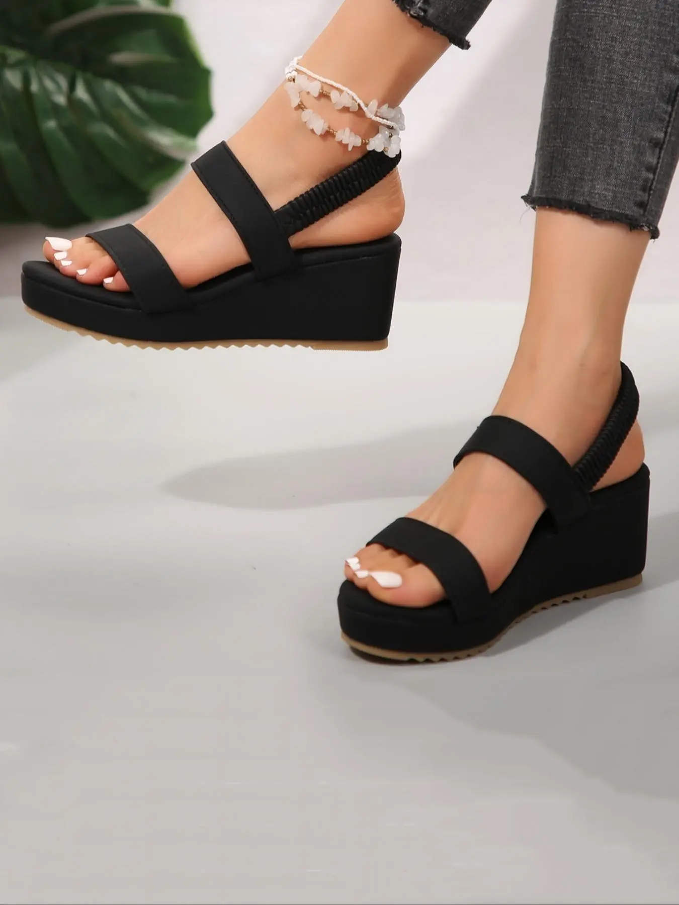 Women's Fashionable Plain Color PU Leather High Platform Sandals, Casual Adjustable Strap Wedge Sandals for Summer, Lightweight Breathable Comfortable Shoes for Daily Wear, Casual Trendy Sandals, Girl, Fashionable Footwear