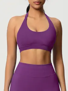 Women's Sports Bra, Halter Neck Sexy Yoga Bra, High Elastic Seamless Fitness Underwear with Padded Cups, Comfortable and Supportive, Seamless Sports Bras
